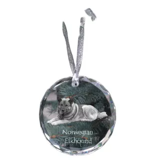 Norwegischer Elchhund, Grahund, Norwegian Elkhound - Kristallkugel mit Foto, Hundebild im Kristall, personalisierter Christbaumschmuck von Art-Dog.