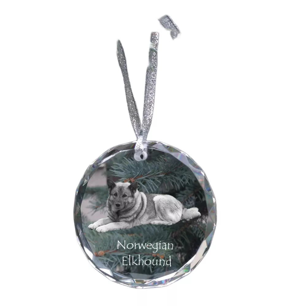 Norwegian Elkhound, Norsk elghund, Gray Norwegian Elkhound - crystal bauble with a photo, dog photo in crystal, personalized Christmas tree ornament by Art-Dog brand