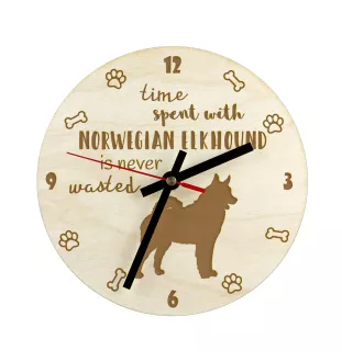 Norwegian Elkhound, Norsk elghund, Gray Norwegian Elkhound - clock with dog, wooden clock with engraving, personalised clock by Art-Dog