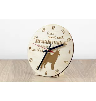 Norwegian Elkhound, Norsk elghund, Gray Norwegian Elkhound - clock with dog, wooden clock with engraving, personalised clock by Art-Dog