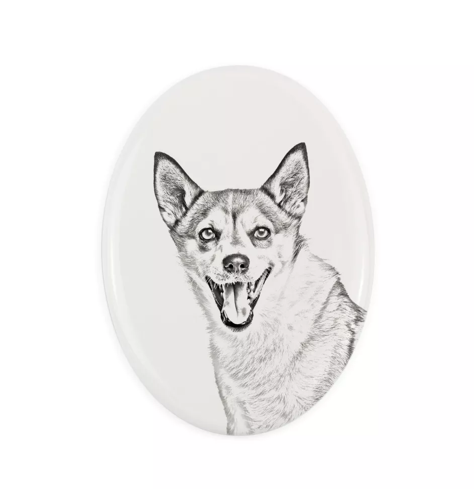 Chien norvégien de macareux, Lundehund - une plaque commémorative avec une photo de chien, une plaque funéraire avec une impression, une plaque ovale personnalisée de la marque Art-Dog