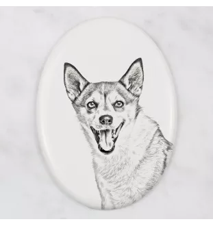 Norwegian Lundehund, Norsk Lundehund - commemorative plaque with a photo of a dog, tombstone with a print, personalized oval plaque from the Art-Dog brand
