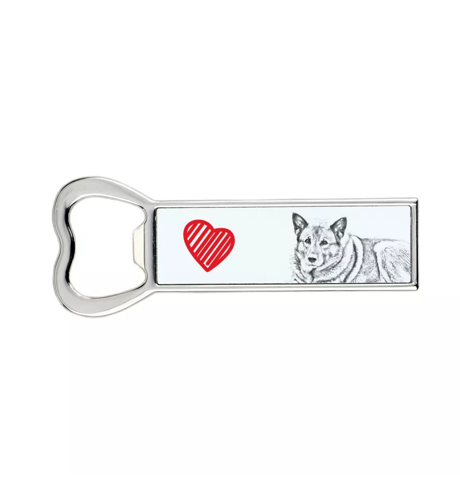 Norwegian Elkhound, Norsk elghund, Gray Norwegian Elkhound - bottle opener with a dog, personalized fridge opener, unique gift for a man by Art-Dog brand