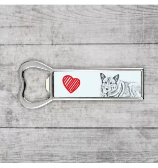 Norwegian Elkhound, Norsk elghund, Gray Norwegian Elkhound - bottle opener with a dog, personalized fridge opener, unique gift for a man by Art-Dog brand