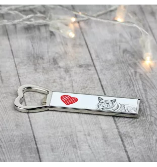 Norwegian Elkhound, Norsk elghund, Gray Norwegian Elkhound - bottle opener with a dog, personalized fridge opener, unique gift for a man by Art-Dog brand