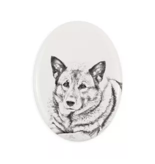 Norwegian Elkhound, Norsk elghund, Gray Norwegian Elkhound - commemorative plaque with a photo of a dog, tombstone with a print, personalized oval plaque from the Art-Dog brand