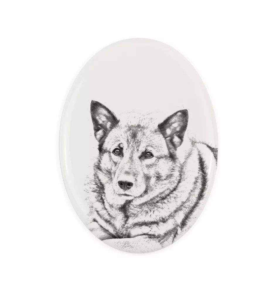 Norwegischer Elchhund, Grahund, Norwegian Elkhound - Gedenktafel mit einem Foto eines Hundes, Grabplatte mit Druck, personalisierte ovale Platte der Marke Art-Dog