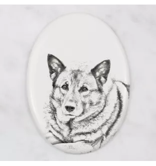 Norwegischer Elchhund, Grahund, Norwegian Elkhound - Gedenktafel mit einem Foto eines Hundes, Grabplatte mit Druck, personalisierte ovale Platte der Marke Art-Dog