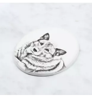 Norwegian Elkhound, Norsk elghund, Gray Norwegian Elkhound - commemorative plaque with a photo of a dog, tombstone with a print, personalized oval plaque from the Art-Dog brand