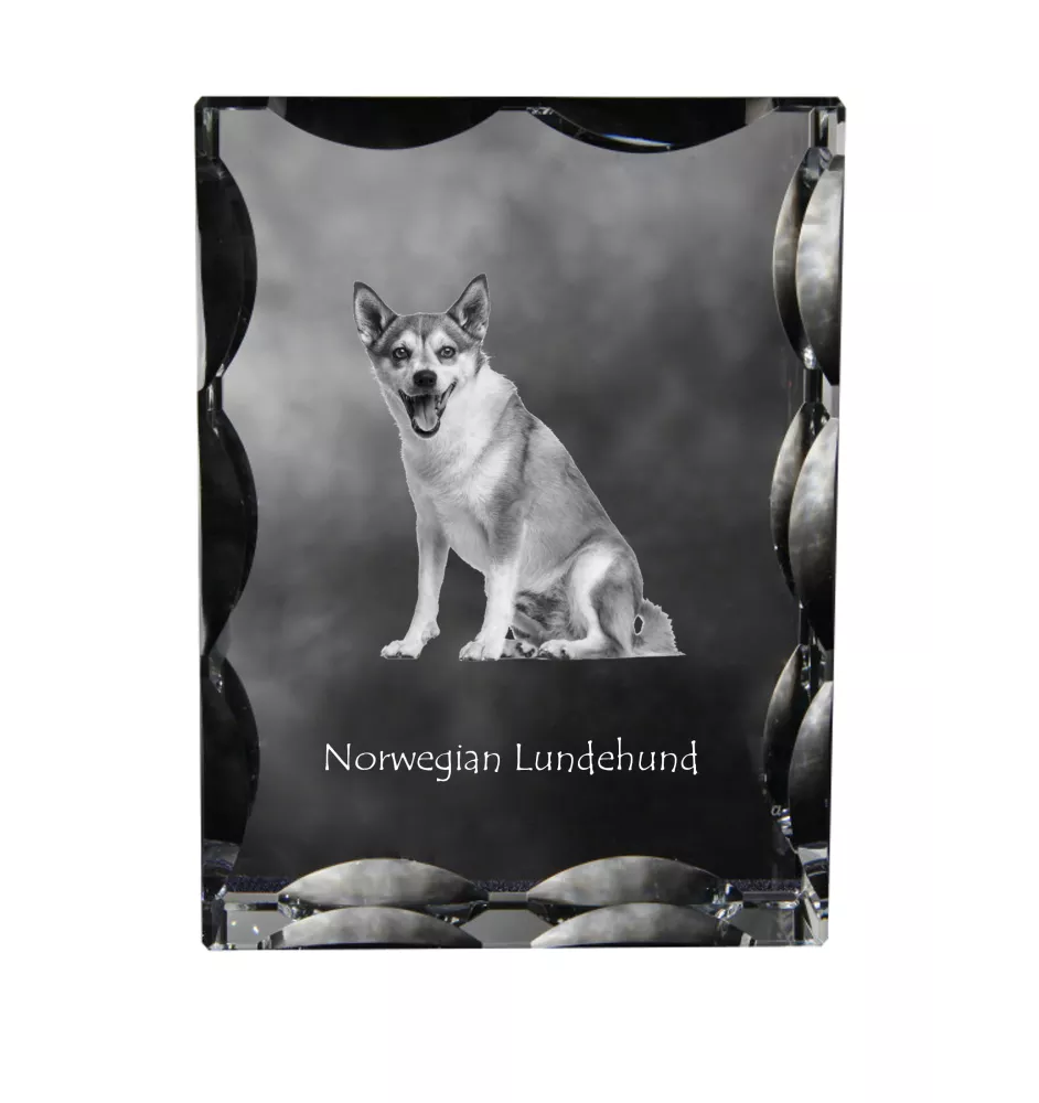 Chien norvégien de macareux, Lundehund - cristal avec photo de chien, statuette en verre avec photo, cadre exceptionnel avec photo de la marque Art-Dog