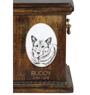 Norwegischer Elchhund, Grahund, Norwegian Elkhound - Gedenktafel mit einem Foto eines Hundes, Grabplatte mit Druck, personalisierte ovale Platte der Marke Art-Dog