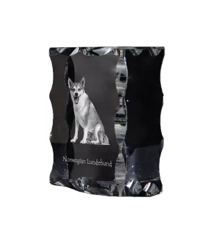 Chien norvégien de macareux, Lundehund - cristal avec photo de chien, statuette en verre avec photo, cadre exceptionnel avec photo de la marque Art-Dog