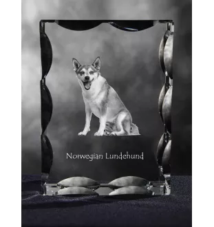 Chien norvégien de macareux, Lundehund - cristal avec photo de chien, statuette en verre avec photo, cadre exceptionnel avec photo de la marque Art-Dog