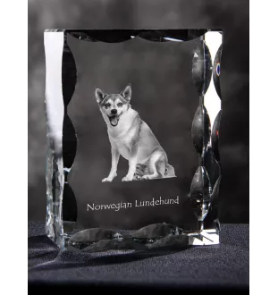 Chien norvégien de macareux, Lundehund - cristal avec photo de chien, statuette en verre avec photo, cadre exceptionnel avec photo de la marque Art-Dog