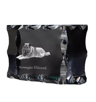Norwegischer Elchhund, Grahund, Norwegian Elkhound - Kristall mit einem Hundebild, Glasstatuette mit einem Bild, einzigartiger Bilderrahmen der Marke Art-Dog