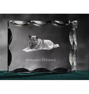 Norwegischer Elchhund, Grahund, Norwegian Elkhound - Kristall mit einem Hundebild, Glasstatuette mit einem Bild, einzigartiger Bilderrahmen der Marke Art-Dog
