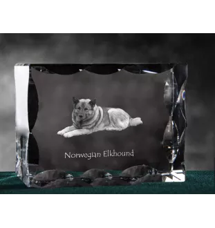 Norwegischer Elchhund, Grahund, Norwegian Elkhound - Kristall mit einem Hundebild, Glasstatuette mit einem Bild, einzigartiger Bilderrahmen der Marke Art-Dog