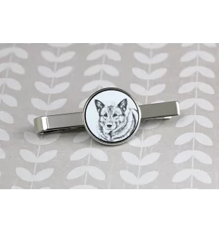 Norwegian Elkhound, Norsk elghund, Gray Norwegian Elkhound - tie clip with a dog, personalized tie clip, a unique gift for a man from the Art-Dog brand