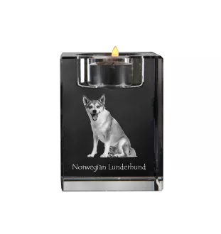 Chien norvégien de macareux, Lundehund - Bougeoir avec photo de chien, porte bougie en cristal, cadeau personnalisé par la marque Art-Dog