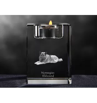 Chien d'élan norvégien - Bougeoir avec photo de chien, porte bougie en cristal, cadeau personnalisé par la marque Art-Dog