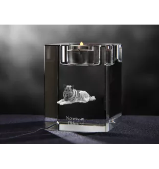 Norwegischer Elchhund, Grahund, Norwegian Elkhound - Kerzenhalter mit Hundefoto, Teelichthalter aus Kristall, personalisiertes Geschenk der Marke Art-Dog