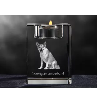 Chien norvégien de macareux, Lundehund - Bougeoir avec photo de chien, porte bougie en cristal, cadeau personnalisé par la marque Art-Dog