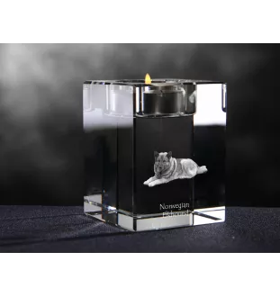 Chien d'élan norvégien - Bougeoir avec photo de chien, porte bougie en cristal, cadeau personnalisé par la marque Art-Dog