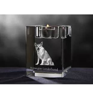 Norwegischer Lundehund, Norsk Lundehund - Kerzenhalter mit Hundefoto, Teelichthalter aus Kristall, personalisiertes Geschenk der Marke Art-Dog