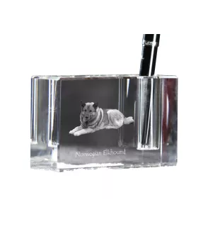 Norwegian Elkhound, Norsk elghund, Gray Norwegian Elkhound - Pen stand, crystal organiser with dog photo, unique desk decoration by Art-Dog brand