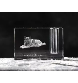 Norwegischer Elchhund, Grahund, Norwegian Elkhound - Stifthalter, Kristallorganizer mit Hundefoto, einzigartige Schreibtischdekoration der Marke Art-Dog