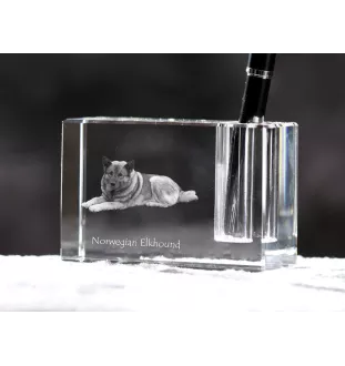 Norwegischer Elchhund, Grahund, Norwegian Elkhound - Stifthalter, Kristallorganizer mit Hundefoto, einzigartige Schreibtischdekoration der Marke Art-Dog