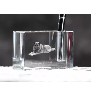 Norwegian Elkhound, Norsk elghund, Gray Norwegian Elkhound - Pen stand, crystal organiser with dog photo, unique desk decoration by Art-Dog brand