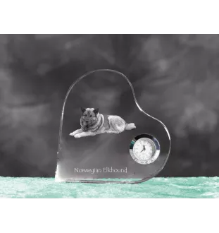 Chien d'élan norvégien - horloge en cristal avec une photo de chien, horloge de table en forme de cœur, horloge debout personnalisée de la marque Art-Dog