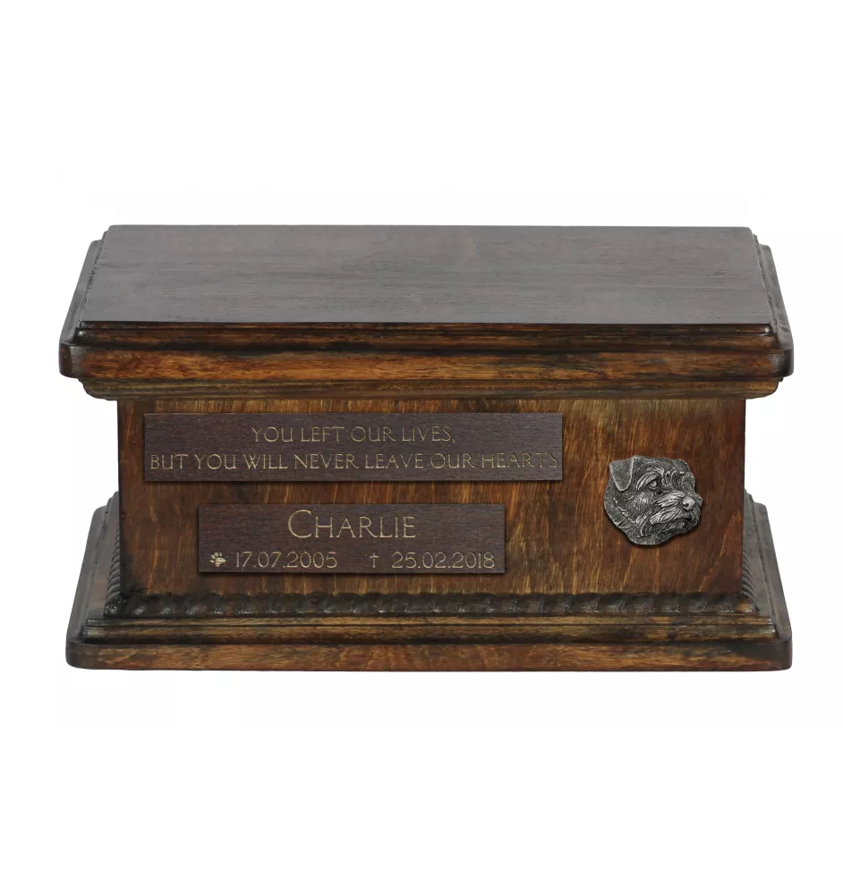 Norfolk Terrier - wooden urn for dog ashes, personalized urn with engraving, small urn for dog ashes from the Art-Dog brand