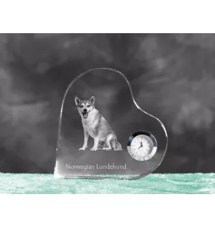 Norwegischer Lundehund, Norsk Lundehund - Kristalluhr mit einem Hundebild, Herzregal-Uhr, personalisierte Standuhr der Marke Art-Dog