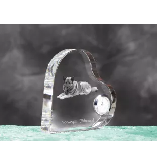 Chien d'élan norvégien - horloge en cristal avec une photo de chien, horloge de table en forme de cœur, horloge debout personnalisée de la marque Art-Dog