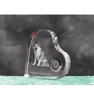 Norwegian Lundehund, Norsk Lundehund - crystal clock with a dog picture, heart-shaped shelf clock, personalized standing clock by Art-Dog brand