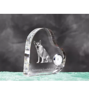 Chien norvégien de macareux, Lundehund - horloge en cristal avec une photo de chien, horloge de table en forme de cœur, horloge debout personnalisée de la marque Art-Dog