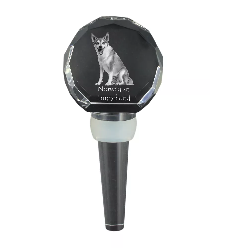Norwegian Lundehund, Norsk Lundehund - Crystal bottle stopper, unique wine stopper with photo, personalised gift for sommelier by Art-Dog brand