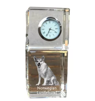 Chien norvégien de macareux, Lundehund - montre en cristal avec photo, photo de chien dans un cristal, horloge de bureau personnalisée de la marque Art-Dog