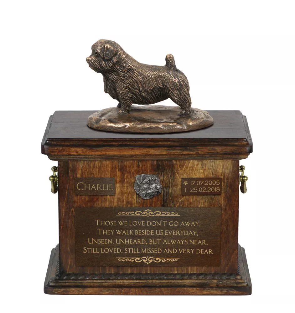 Norfolk Terrier urna z podobizną psa i tabliczką Art-Dog