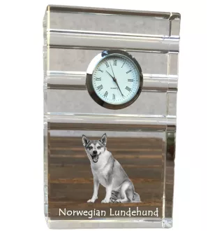 Norwegian Lundehund, Norsk Lundehund - glass clock with a photo, photo of a dog in crystal, personalized standing office clock by Art-Dog brand