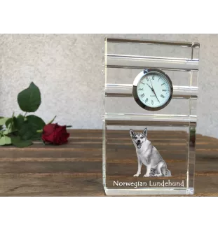 Norwegian Lundehund, Norsk Lundehund - glass clock with a photo, photo of a dog in crystal, personalized standing office clock by Art-Dog brand