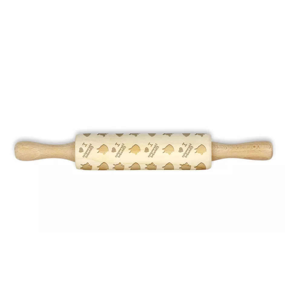 Norwegian Elkhound, Norsk elghund, Gray Norwegian Elkhound - small rolling pin with a dog pattern, a rolling pin for children's dough, decorating ceramic clay by Art-Dog brand