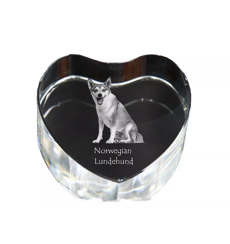Norwegian Lundehund, Norsk Lundehund - a photo of a dog in crystal, crystal heart, unique photo frame from the Art-Dog brand