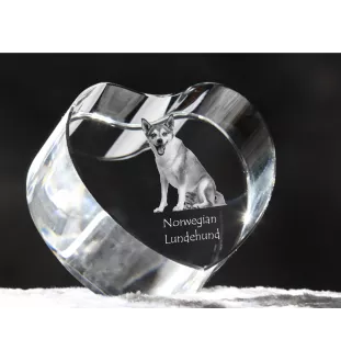 Norwegian Lundehund, Norsk Lundehund - a photo of a dog in crystal, crystal heart, unique photo frame from the Art-Dog brand