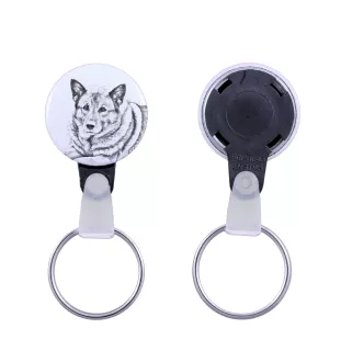 Norwegian Elkhound, Norsk elghund, Gray Norwegian Elkhound - keychain with a dog portrait, pendant with the brand's own Art-Dog graphics