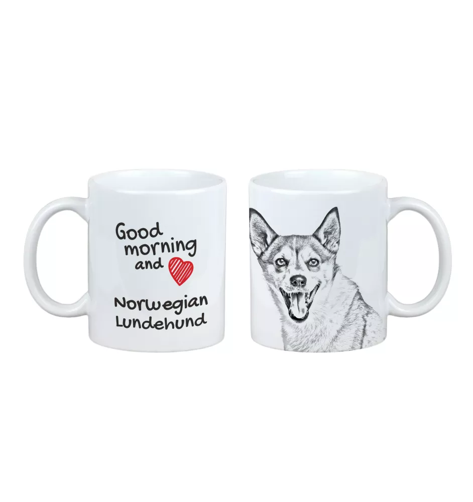 Norsk Lundehund kubek z psem good morning Art-Dog