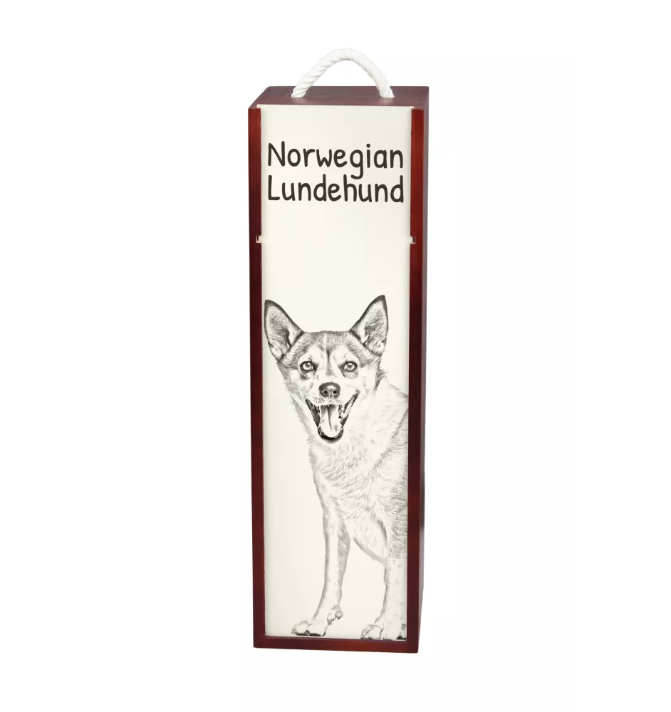 Norwegischer Lundehund, Norsk Lundehund - Weinbox mit Hund, Alkoholbox mit Grafik, personalisierte Geschenkbox der Marke Art-Dog
