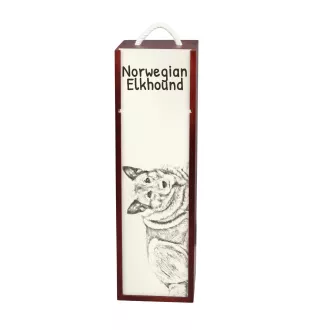 Chien d'élan norvégien - boîte à vin avec chien, boîte à alcool avec graphisme, boîte cadeau personnalisée de la marque Art-Dog